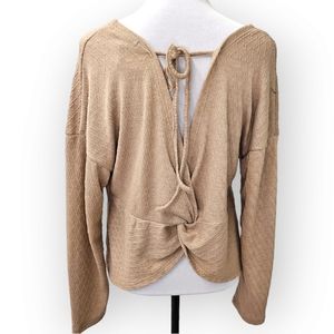 Papaya Twisted Knot Open Back Sweater Size Medium Camel NWT